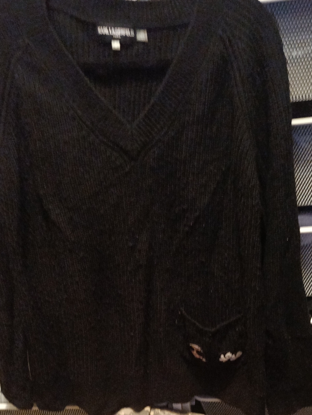 Karl Lagerfeld Black V-Neck Sweater with Pocket Detail